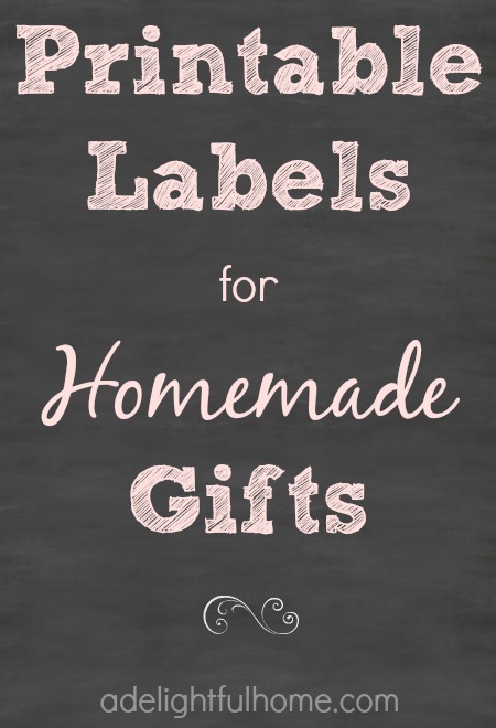 Image of a chalkboard background with lavender text that says, "Printable Labels for Homemade Gifts".