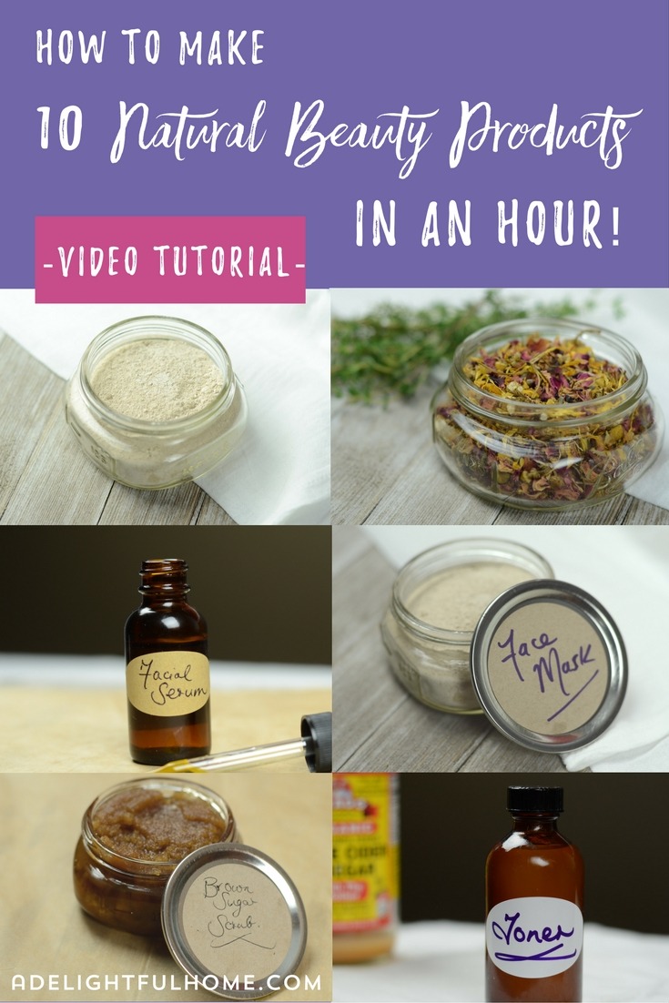 Learn to make 10 Natural Beauty Products in an Hour! Full tutorial and video. 