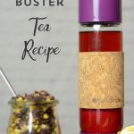 A jar of loose leaf tea sitting next to a single serve tea infuser travel mug. Text overlay says, "Cravings Buster Tea Recipe".