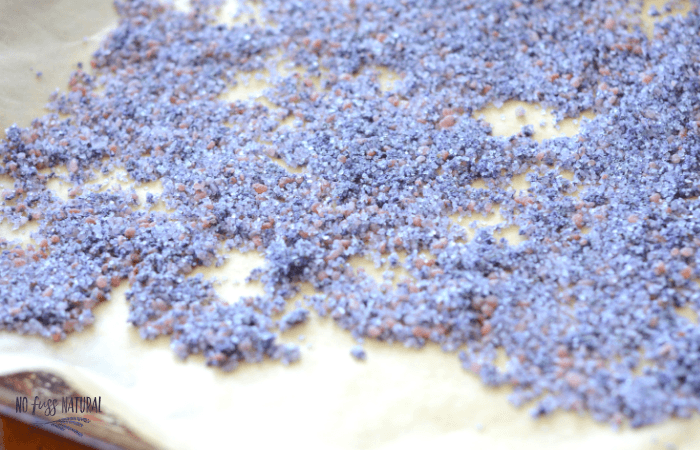 purple violet bath soak drying on cookie sheet