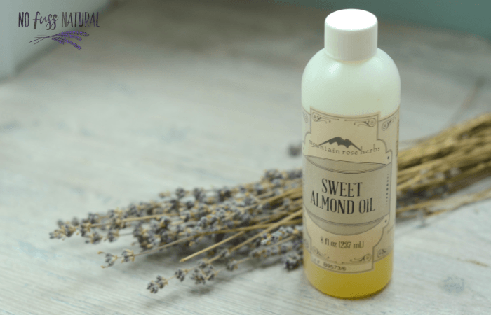 bottle of sweet almond oil for homemade skincare products