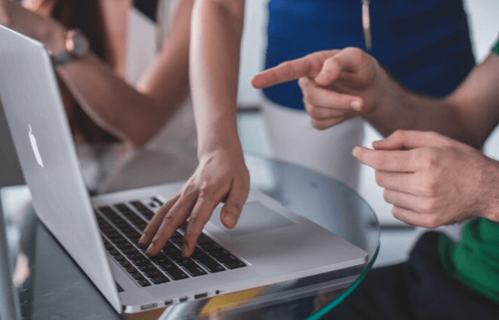 family using computer together