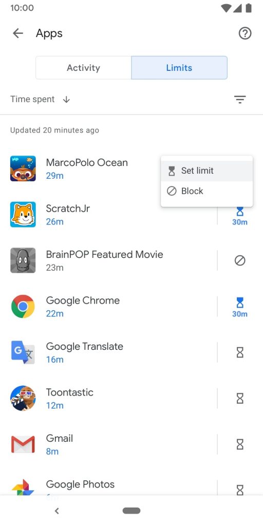 google family link app screen time limits