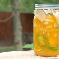 fire cider ingredients steeping in jar